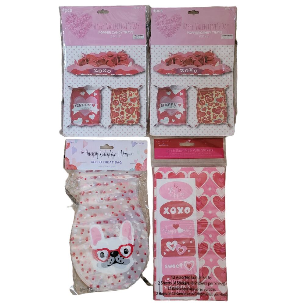 Valentines Day Treat Container Lot‎ Cello Bags Popper Trays Paper Sacks Bundle